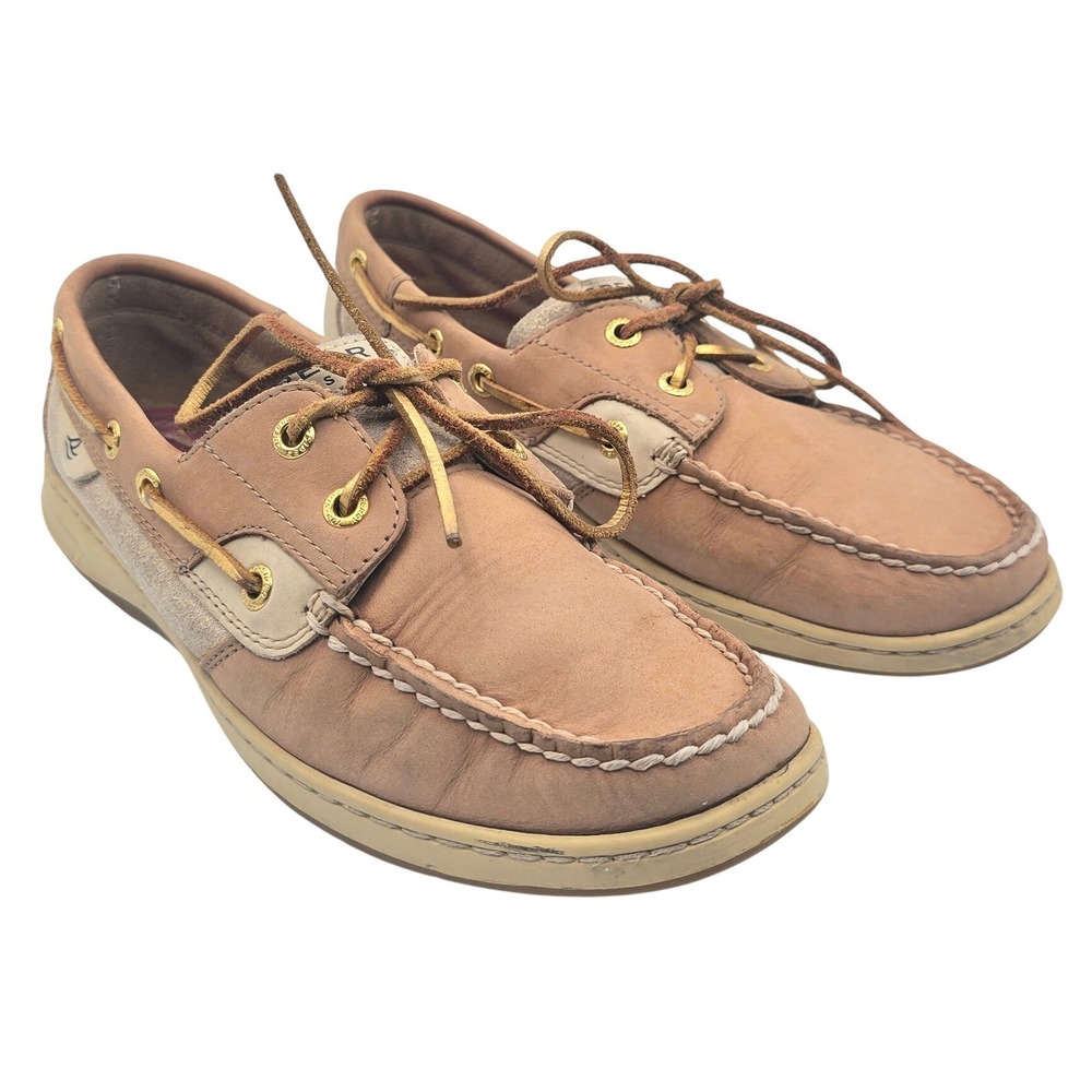 Sperry Top-Sider Angfish Tan Leather Shimmer Boat Shoes Womens 8 M 9353665
